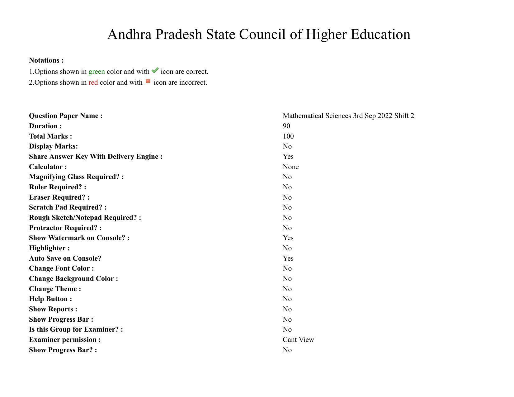 AP PGCET 2022 Mathematical Sciences Question Paper with Answer Key - Page 1