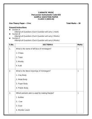 CBSE Class 10 Carnatic Music-Percussion Instruments Sample Paper 2024