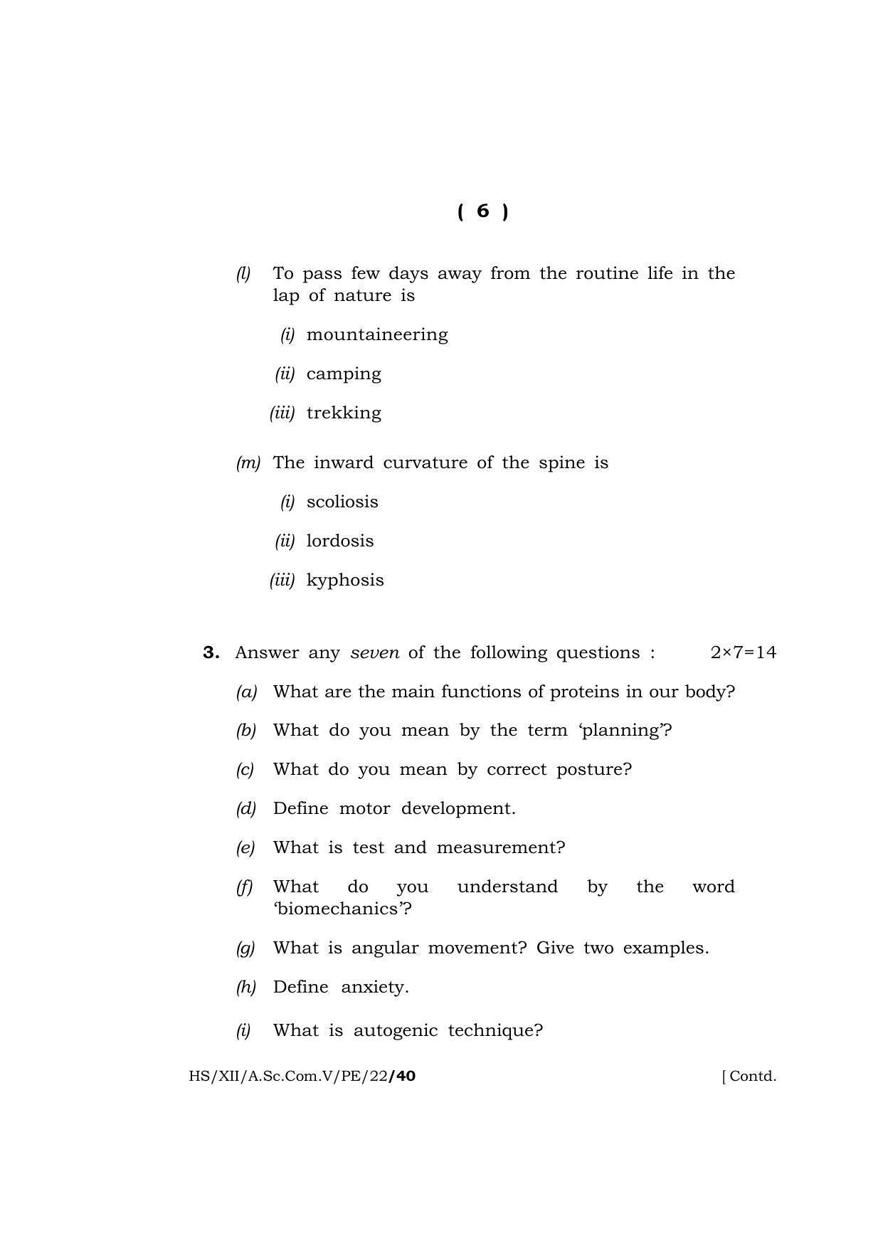 Meghalaya Board (MBOSE) Class 12 PHYSICAL EDUCATION (HS_XII_A.Sc.Com.V_PE_22) 2022 Question Paper - Page 6