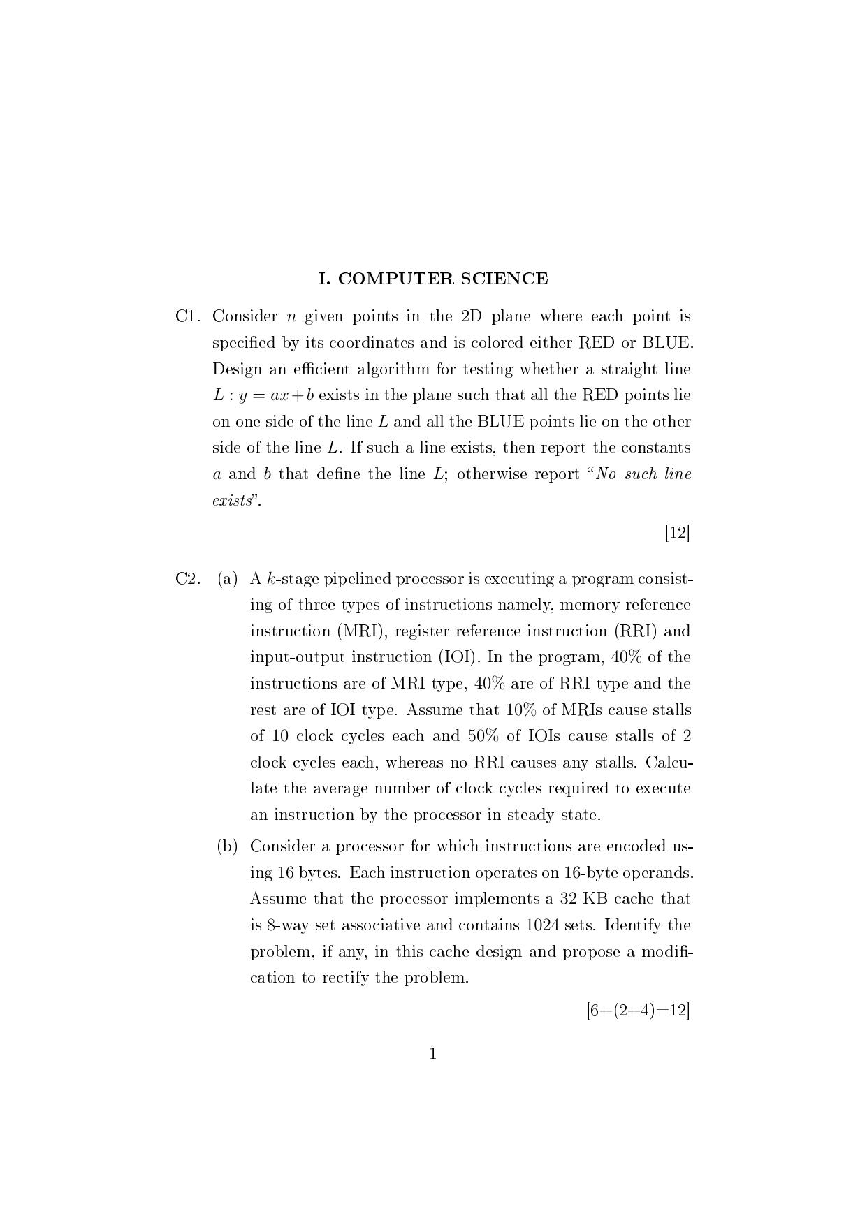 ISI Admission Test JRF in Computer Science (CSB) 2024 Sample Paper - Page 1