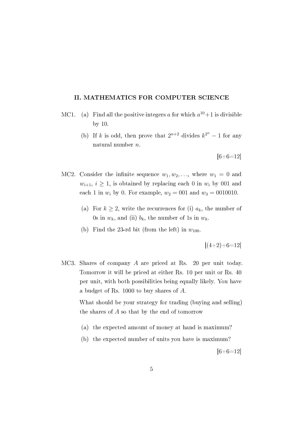 ISI Admission Test JRF in Computer Science (CSB) 2024 Sample Paper - Page 5