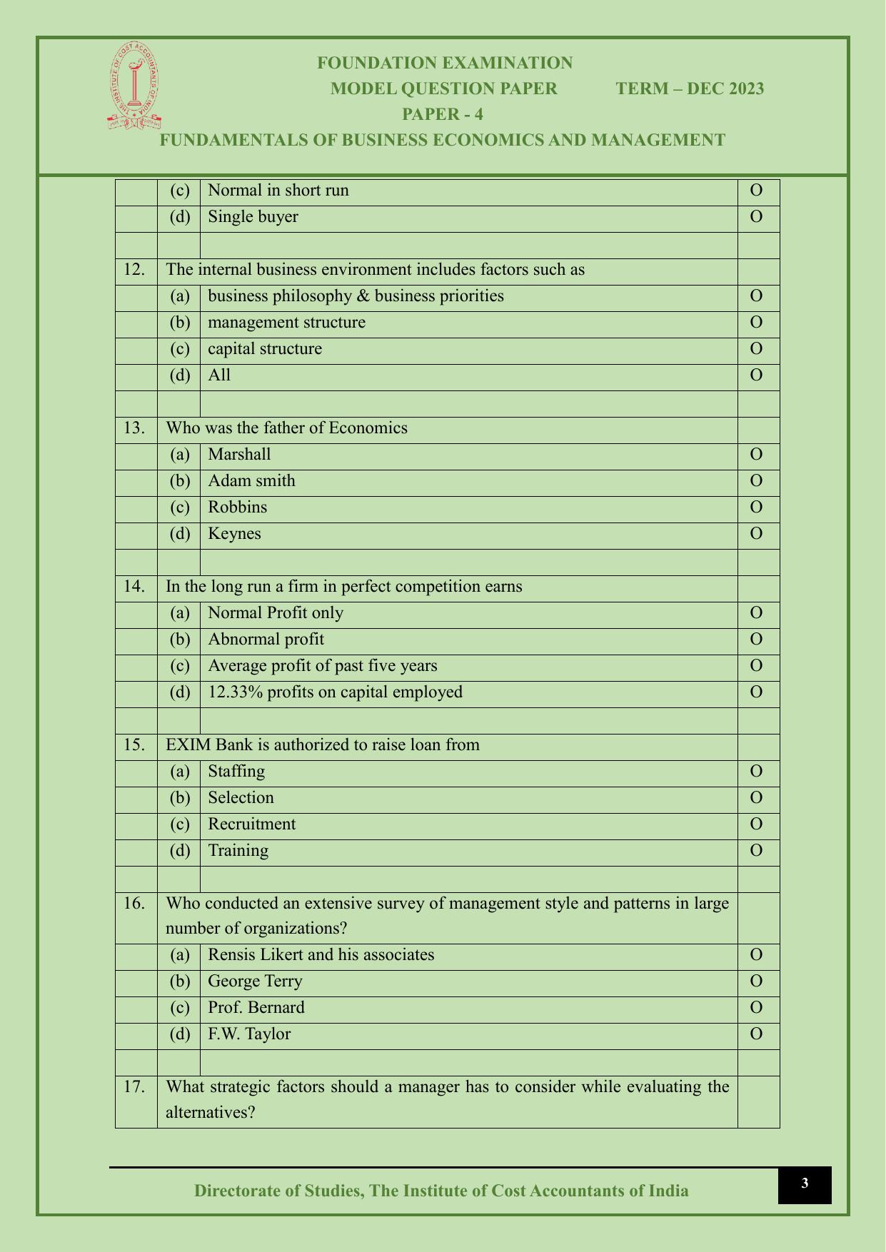 ICMAI Dec 2023 - Paper 4 – FUNDAMENTALS OF BUSINESS ECONOMICS AND MANAGEMENT - Answer Key - Page 3