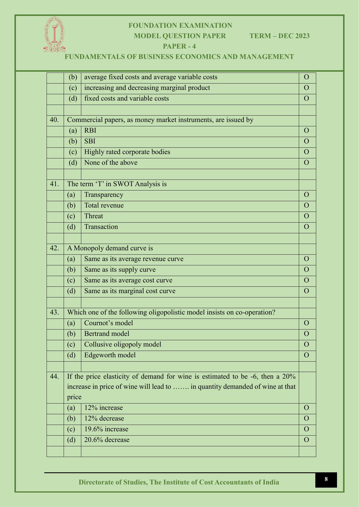 ICMAI Dec 2023 - Paper 4 – FUNDAMENTALS OF BUSINESS ECONOMICS AND MANAGEMENT - Answer Key - Page 8