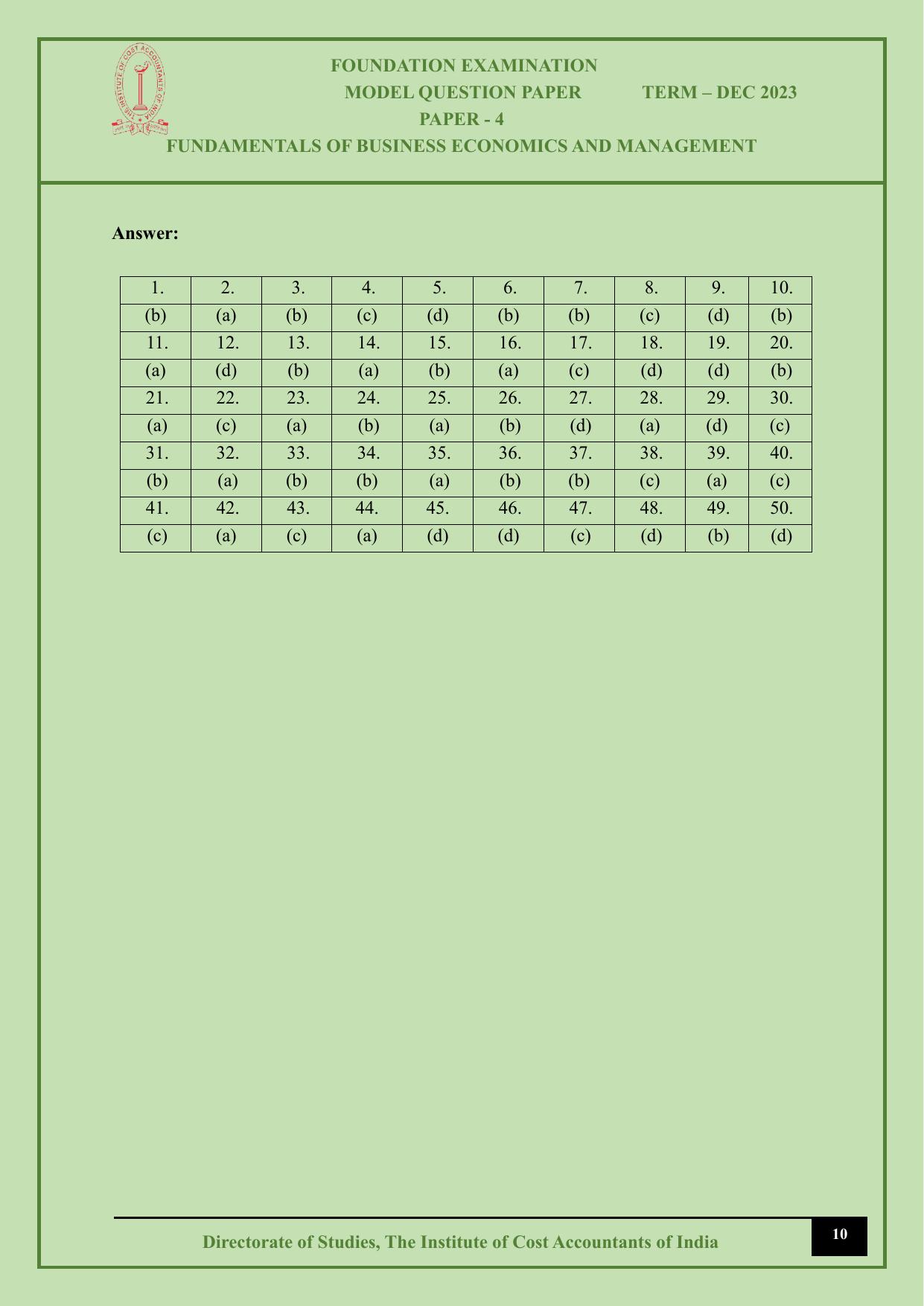 ICMAI Dec 2023 - Paper 4 – FUNDAMENTALS OF BUSINESS ECONOMICS AND MANAGEMENT - Answer Key - Page 10