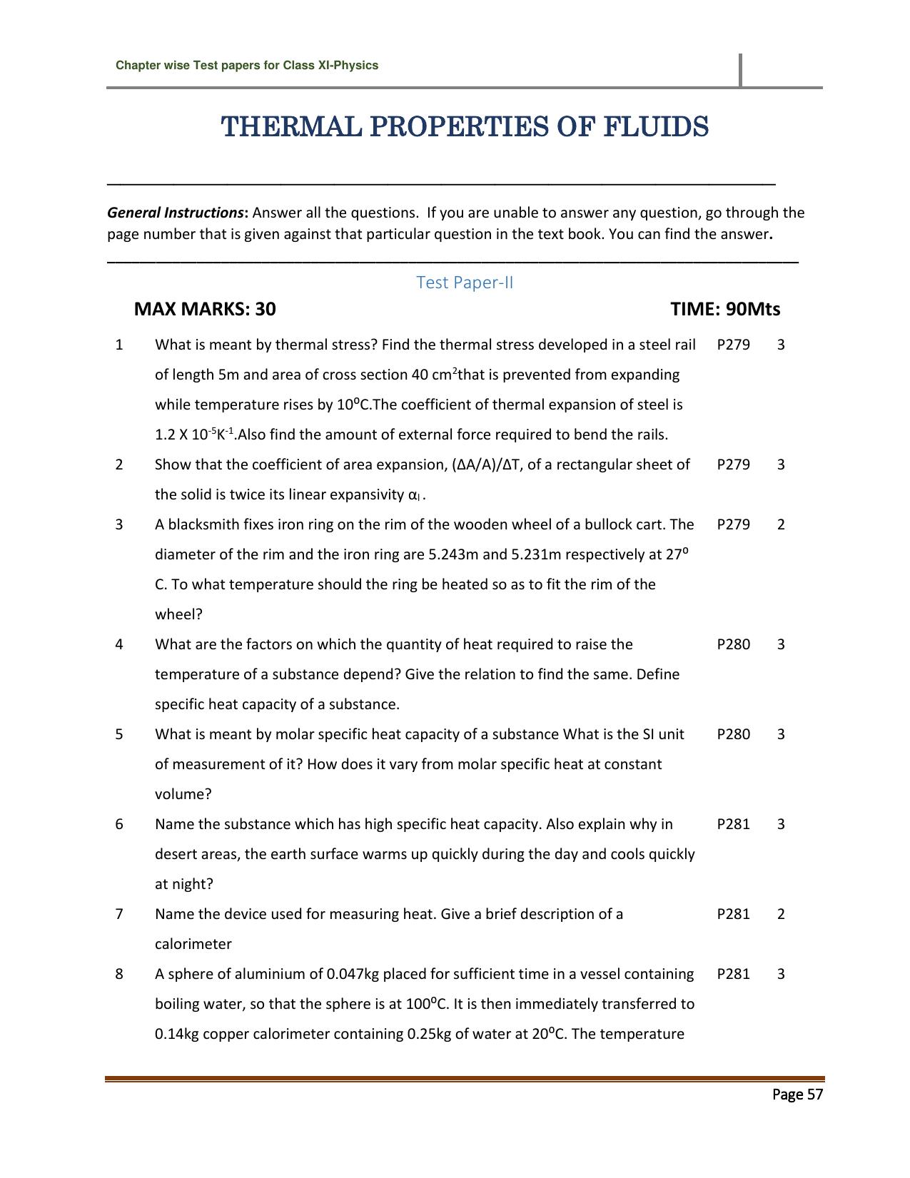 CBSE Worksheets for Class 11 Physics Thermal Properties of Fluids Assignment 2 - Page 1