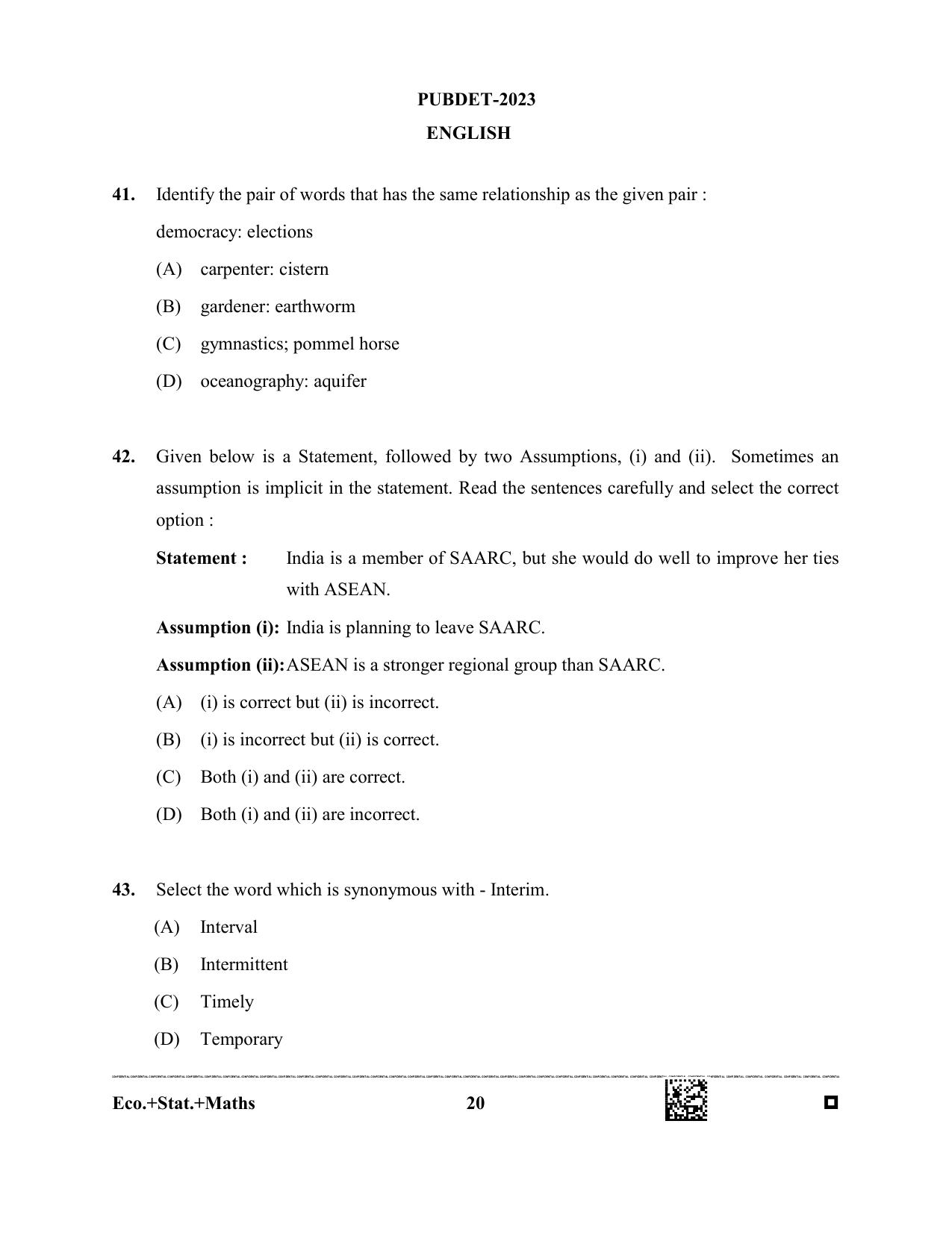 WB PUBDET 2023 Paper III (Economics Statistics Mathematics) Question Paper - Page 20