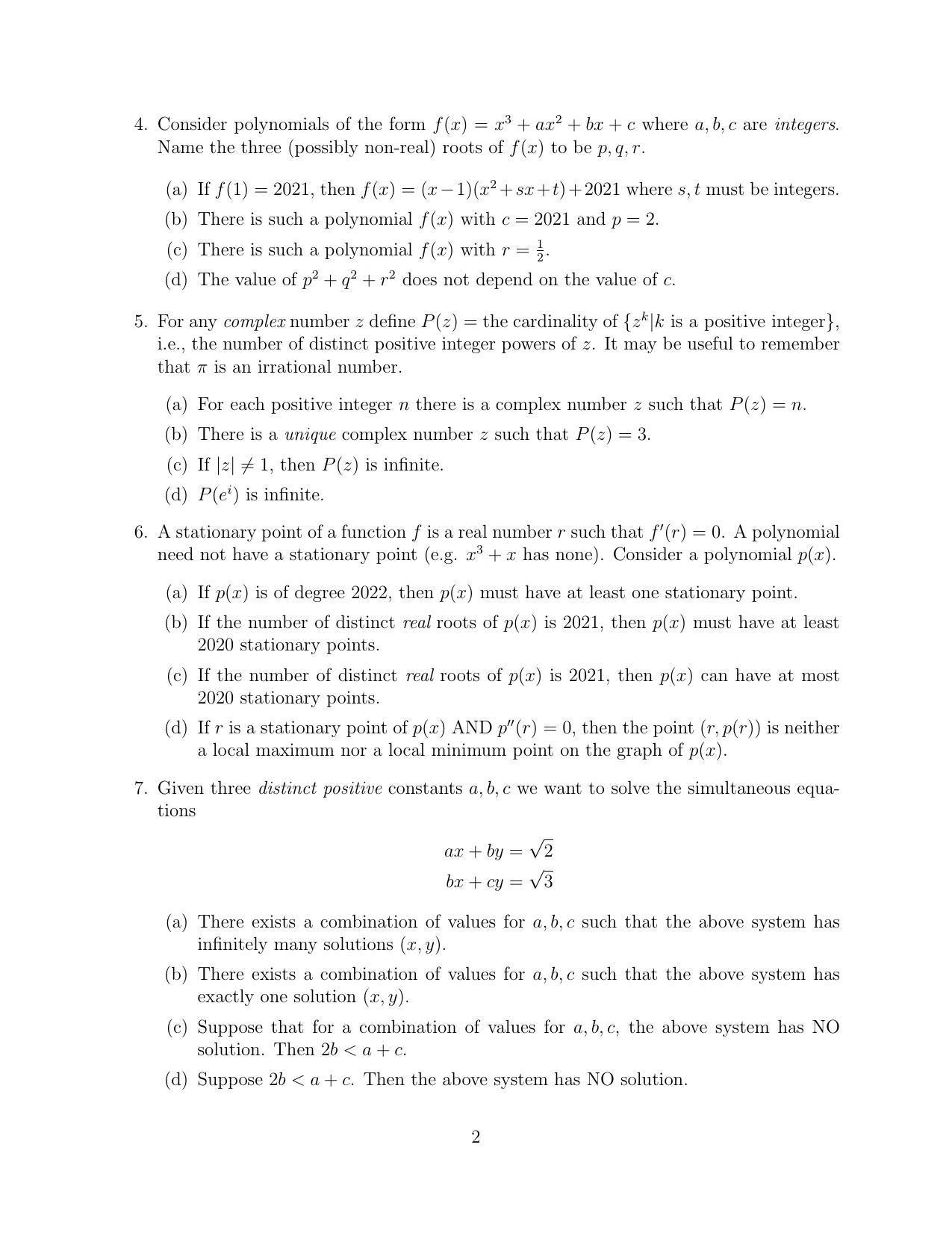 CMI Entrance Exam 2021 Question Paper B.Sc (Hons.) Mathematics and Computer Science - Page 3