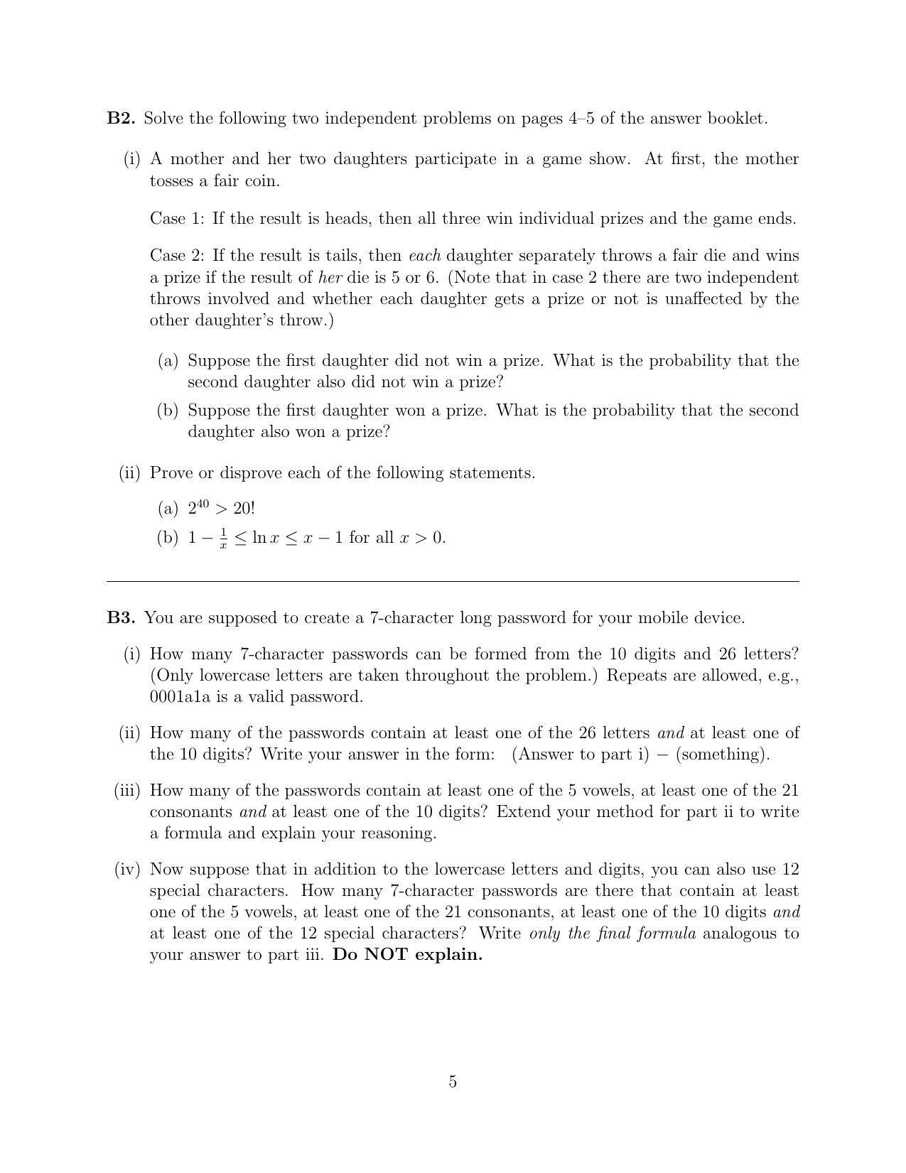 CMI Entrance Exam 2021 Question Paper B.Sc (Hons.) Mathematics and Computer Science - Page 6