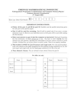 CMI Entrance Exam 2021 Question Paper B.Sc (Hons.) Mathematics and Computer Science
