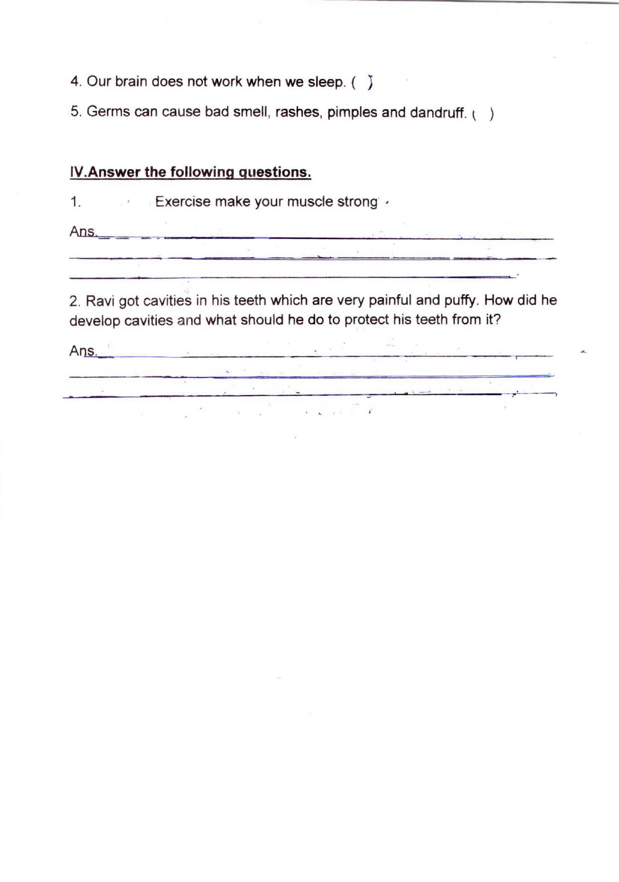 Worksheet for Class 4 Science Taking Care of Yourself Assignment - Page 2