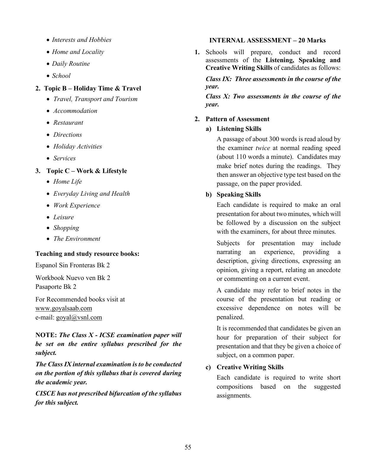 ICSE Spanish Syllabus - Page 3