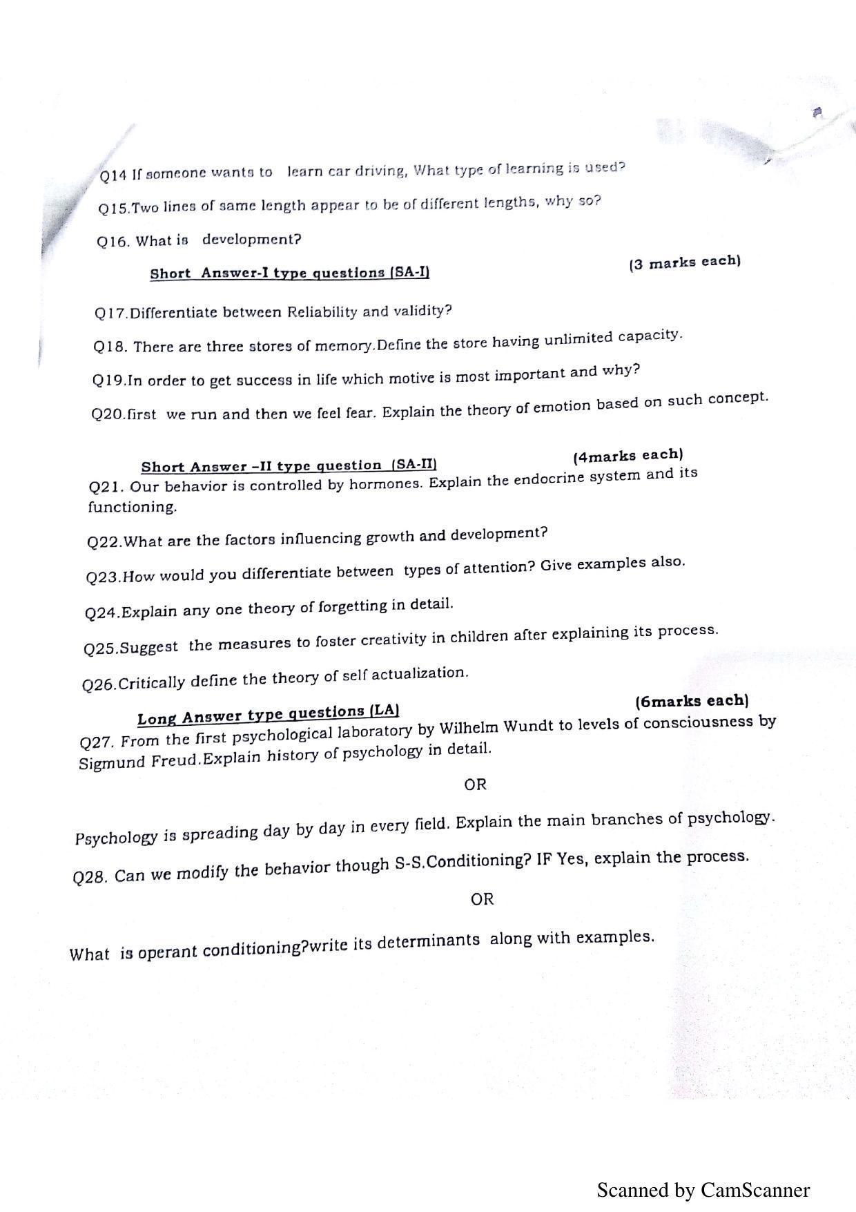 JKBOSE Class 11 Psychology Model Question Paper 2023 - Page 2