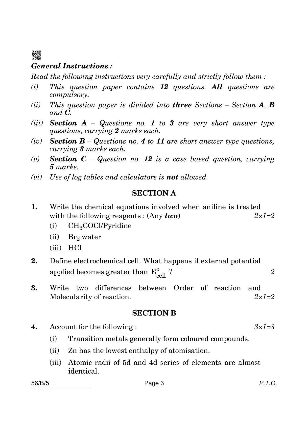 CBSE Class 12 56-B-5 Chemistry For VI Candidates 2022 Question Paper - Page 3