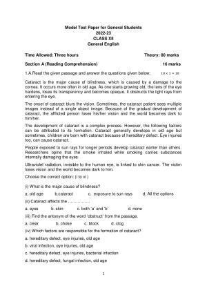 PSEB Class 12 English Model Papers