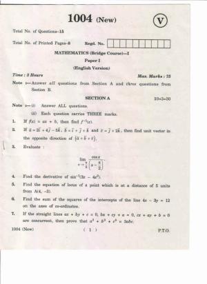 AP Inter 1st Year Mathematics(Bridge Course)-I (New) May-2019-Vocational Question Paper