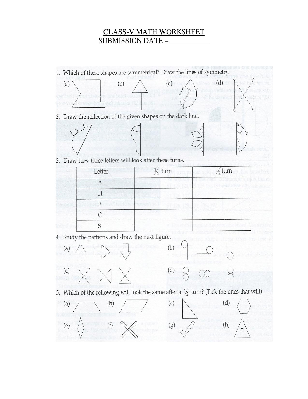 Worksheet for Class 5 Maths Shapes Assignment 1 - Page 1