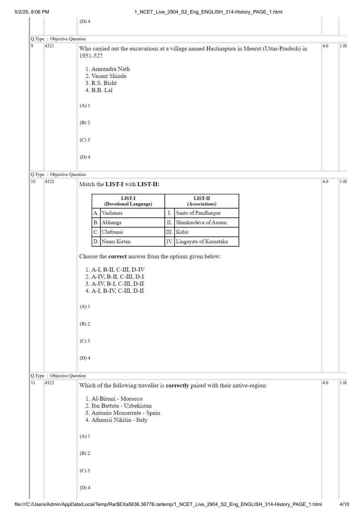 NCET 2025 Question Paper - History - Page 4