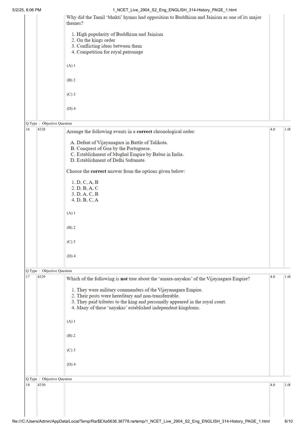 NCET 2025 Question Paper - History - Page 6