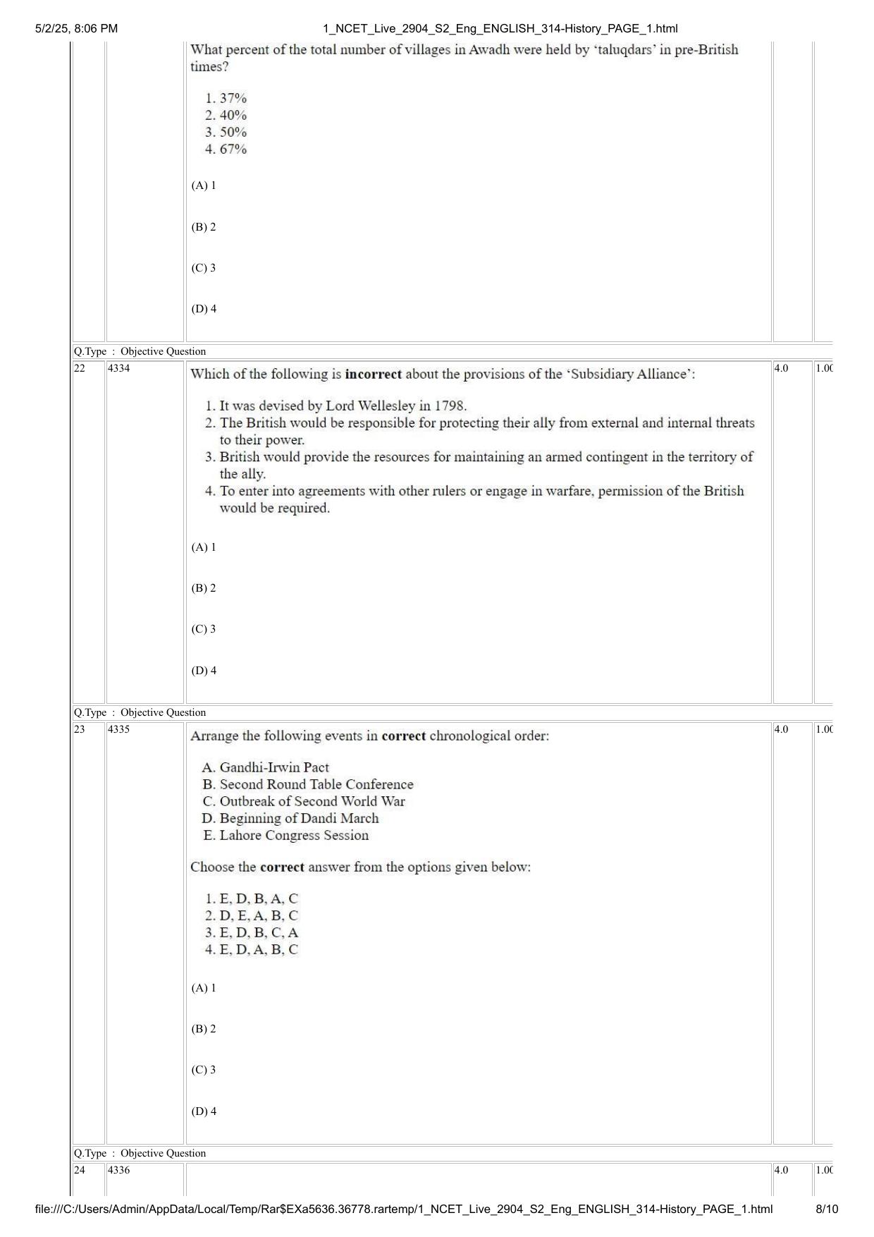 NCET 2025 Question Paper - History - Page 8