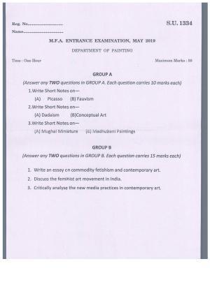 SSUS Entrance Exam PAINTING 2019 Question Paper