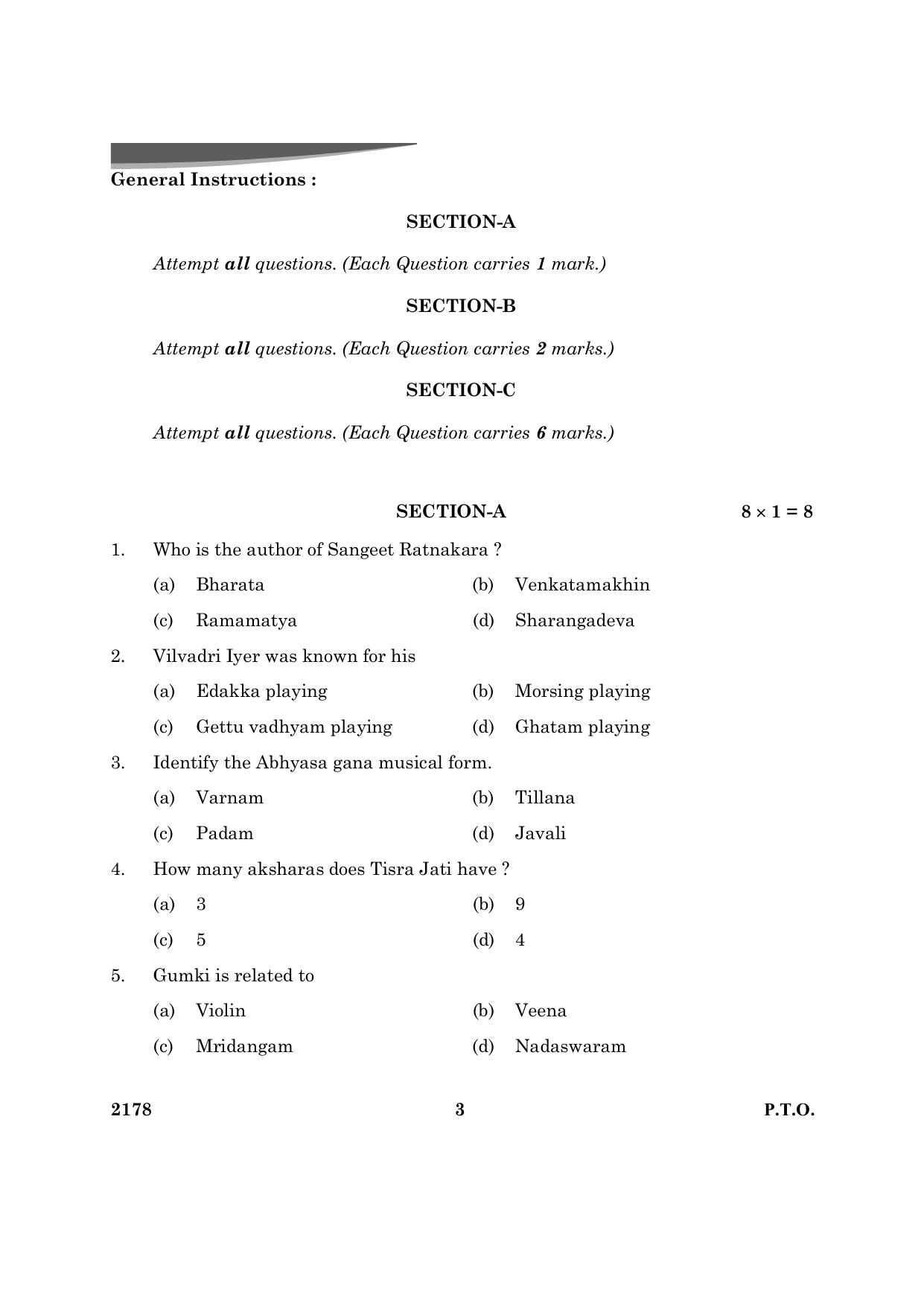 CBSE Class 12 Carnatic Music Perc Ins 2024 Question Paper - Page 3