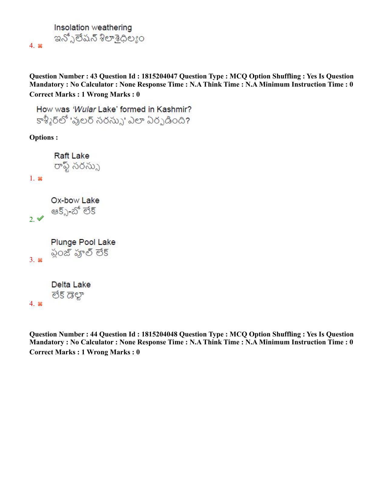 TS CPGET 2023 M Sc Geography (Shift 3) Question Paper with Answer Key - Page 28