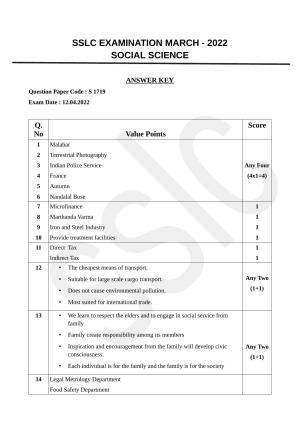 Kerala SSLC 2022 Social Science Answer Key (EM) (Annual)