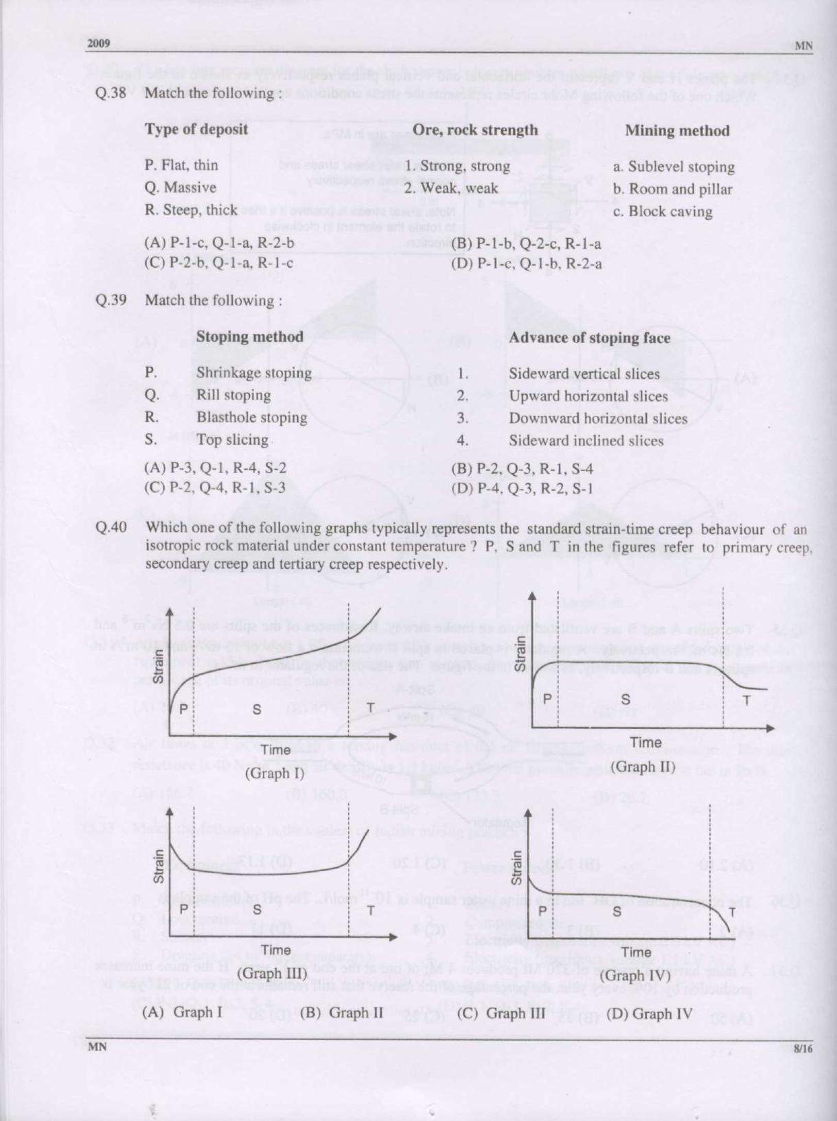 GATE 2009 Mining Engineering (MN) Question Paper with Answer Key - Page 8