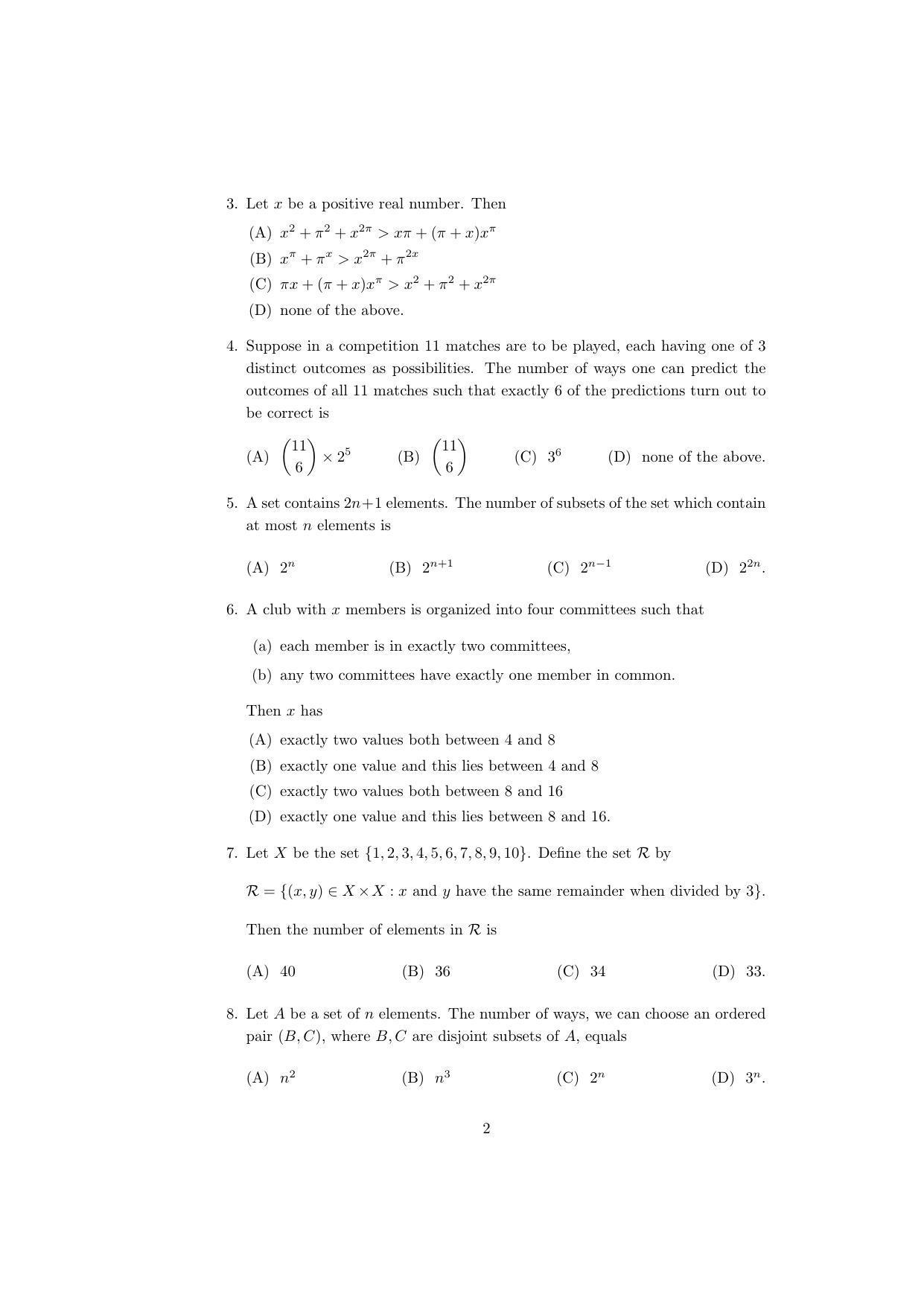 ISI Admission Test MMA (MCQ- Type) 2016 Sample Paper - Page 2