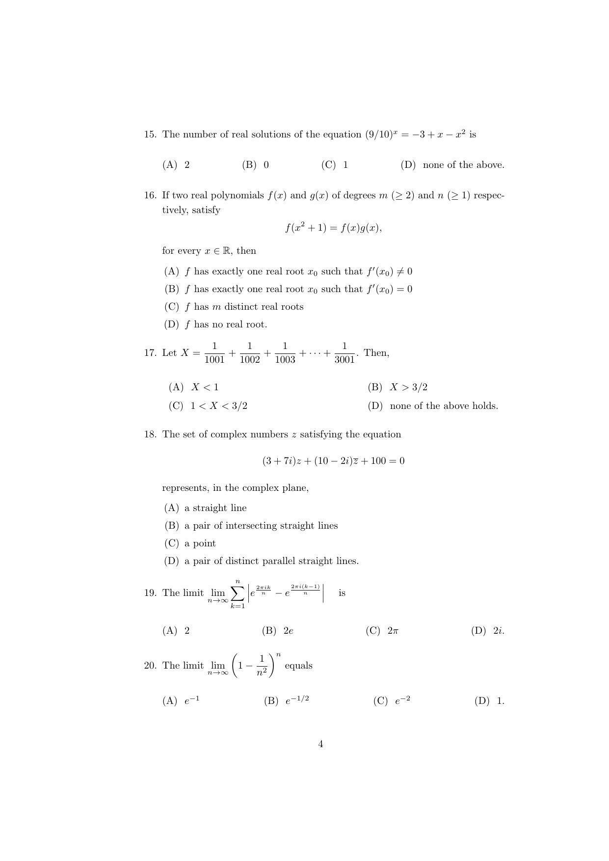 ISI Admission Test MMA (MCQ- Type) 2016 Sample Paper - Page 4