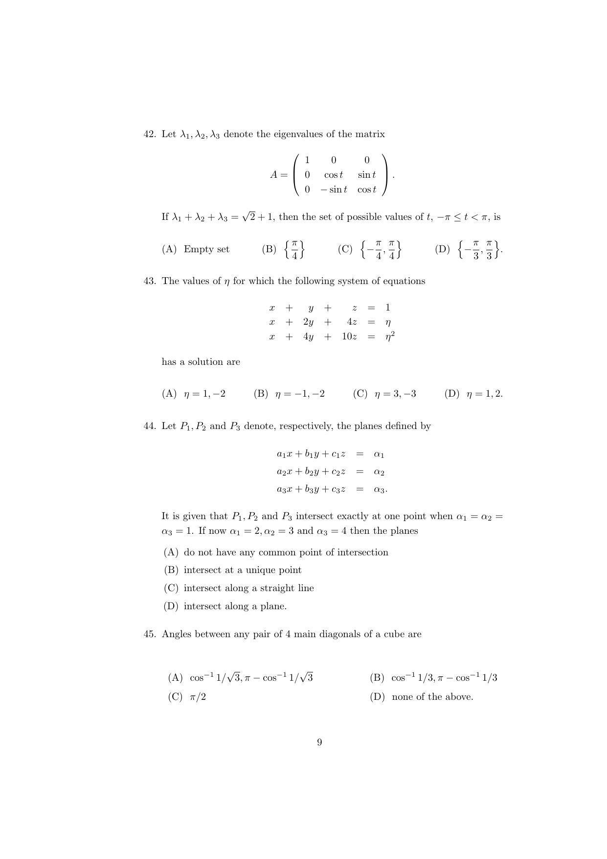 ISI Admission Test MMA (MCQ- Type) 2016 Sample Paper - Page 9