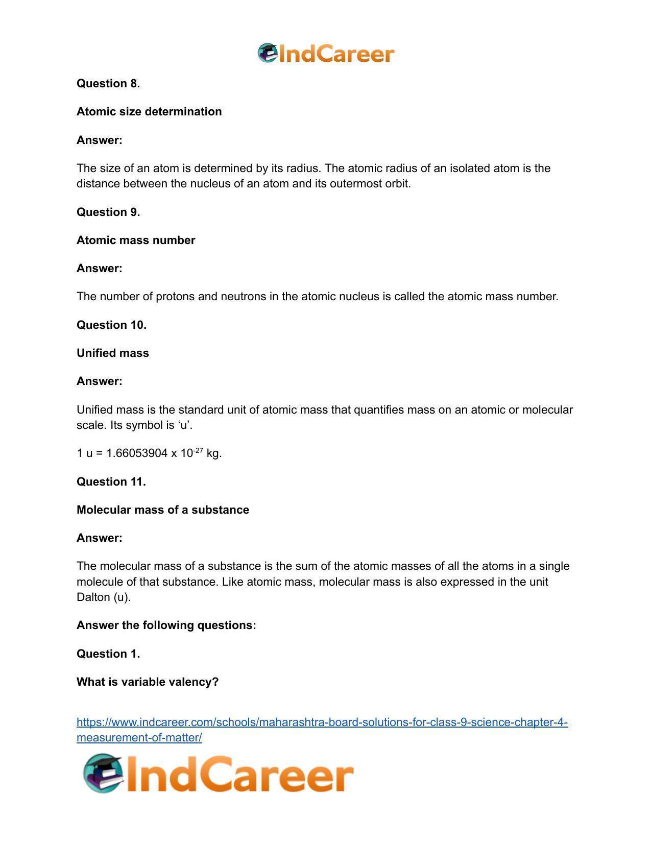 Maharashtra Board Solutions for Class 9- Science: Chapter 4- Measurement of Matter - Page 59