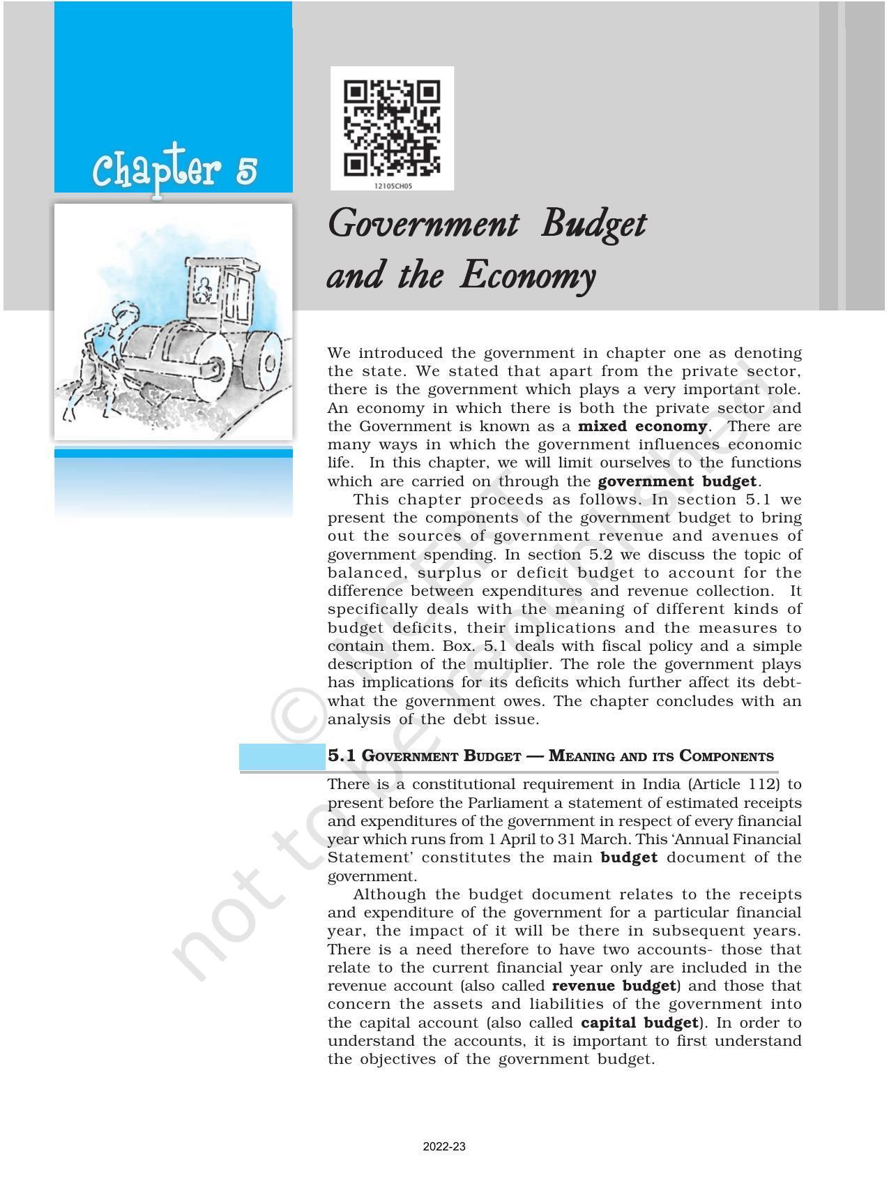 NCERT Book for Class 12 Economics (Macroeconomics) Chapter 5 Government Budget and the Economy - Page 1