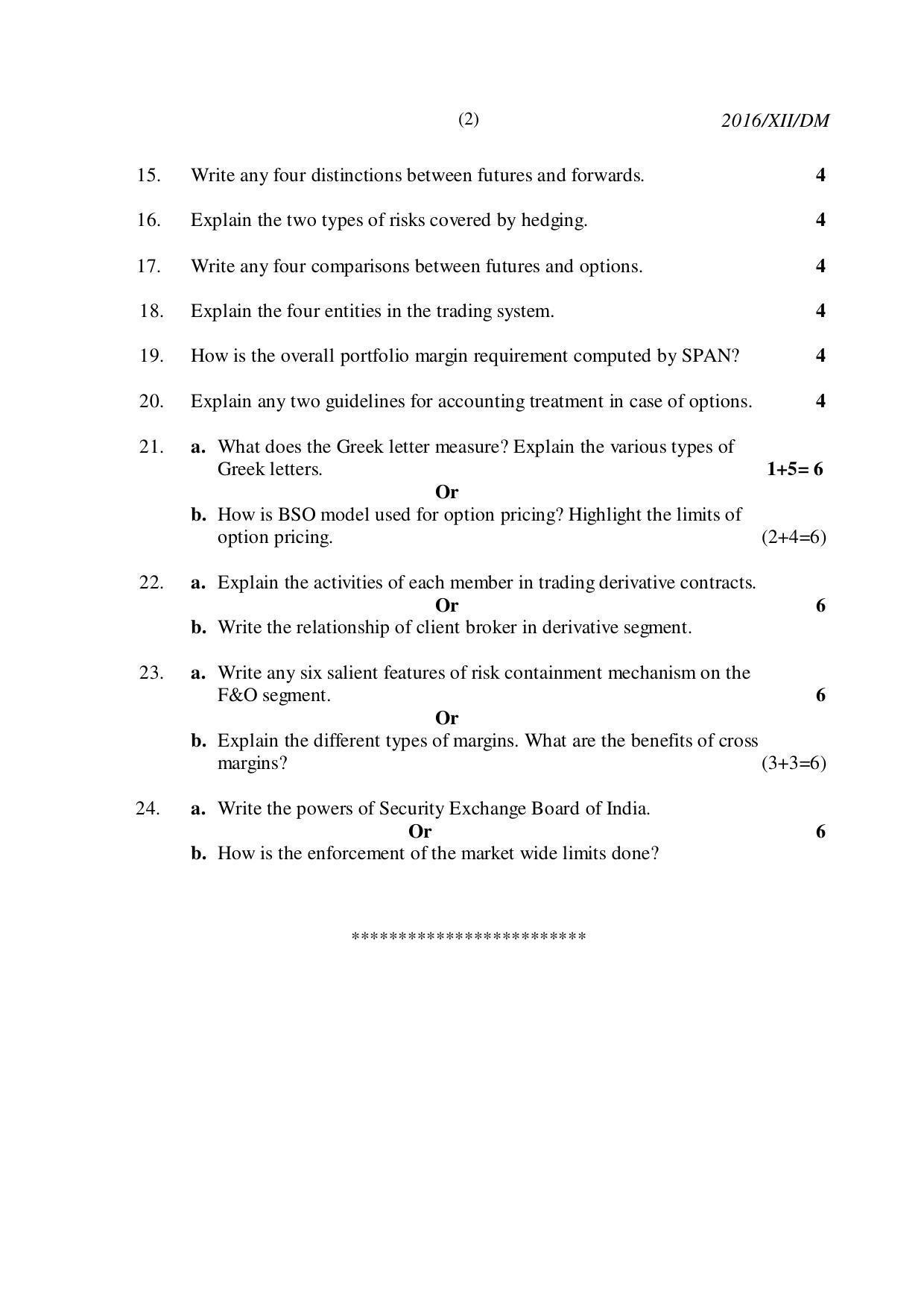 Nagaland Board Class 12 DERIVATIVE MARKETS 2016 Question Papers - Page 2