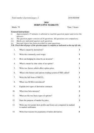 Nagaland Board Class 12 DERIVATIVE MARKETS 2016 Question Papers