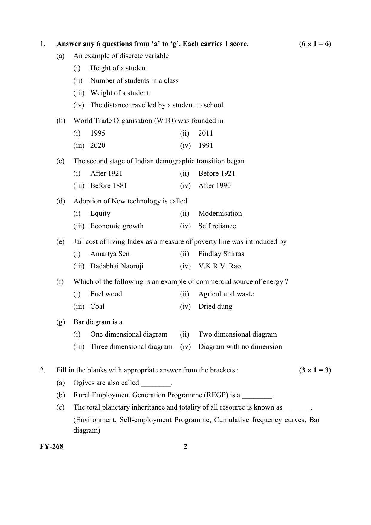 Kerala Plus One (Class 11th) Economics (Hearing Impaired) Question Paper 2021 - Page 2