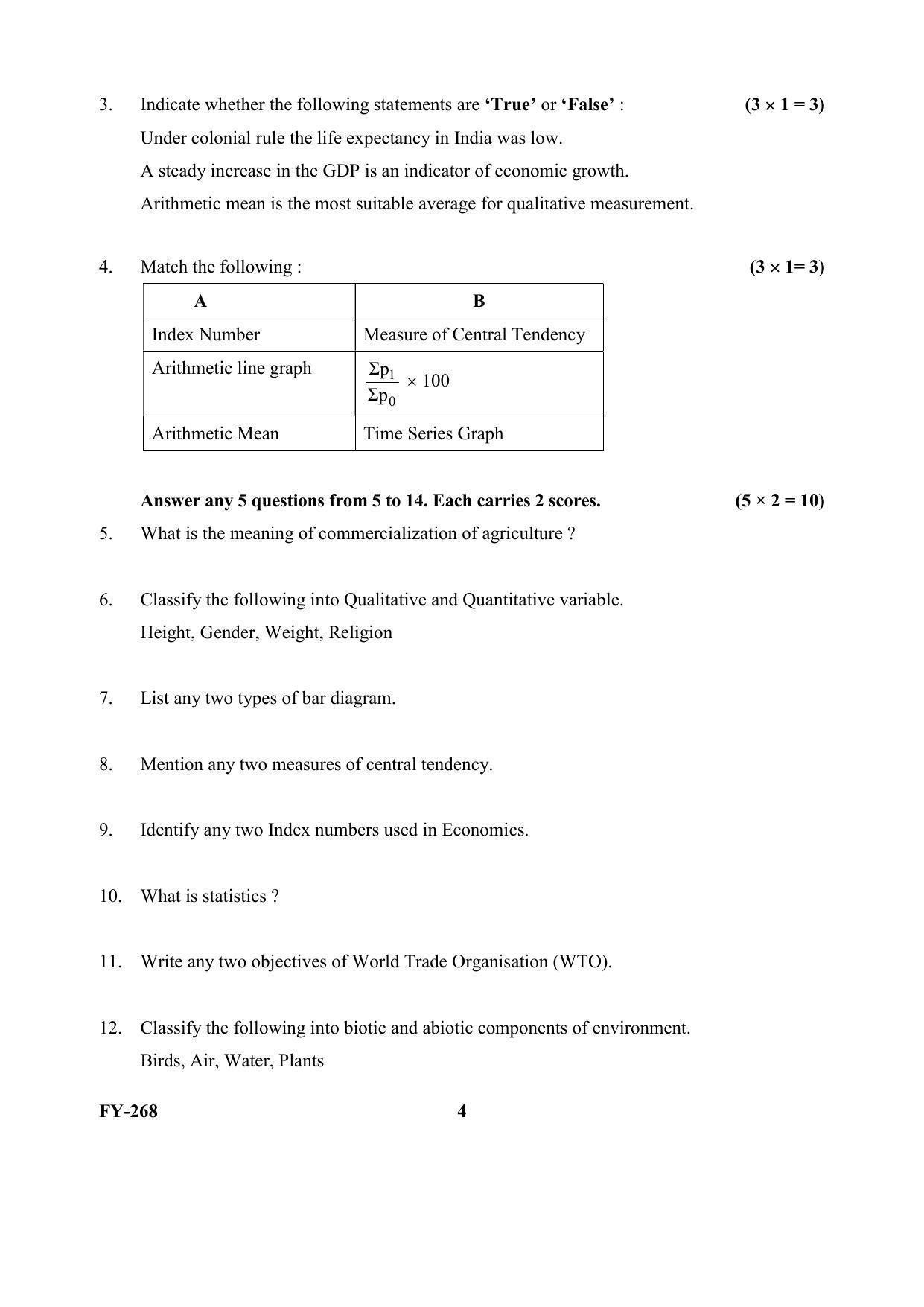 Kerala Plus One (Class 11th) Economics (Hearing Impaired) Question Paper 2021 - Page 4