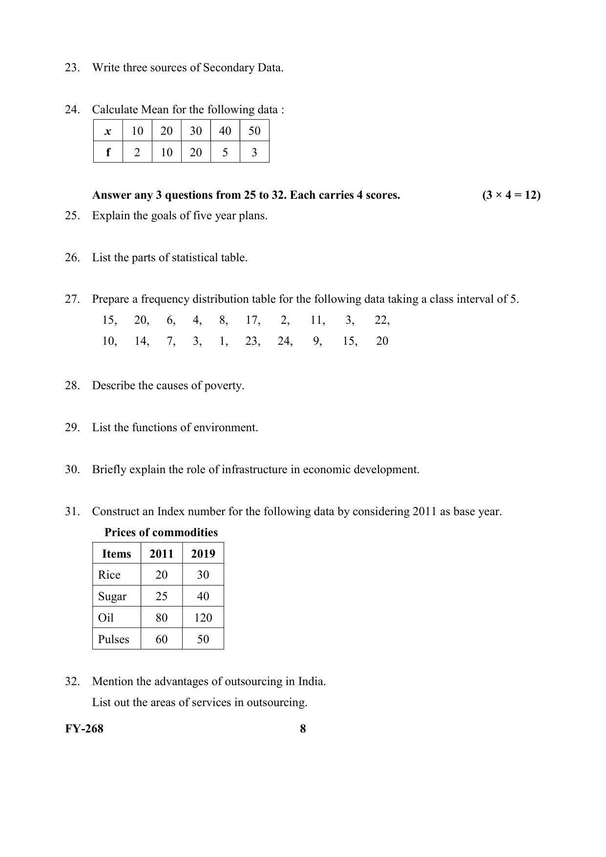 Kerala Plus One (Class 11th) Economics (Hearing Impaired) Question Paper 2021 - Page 8