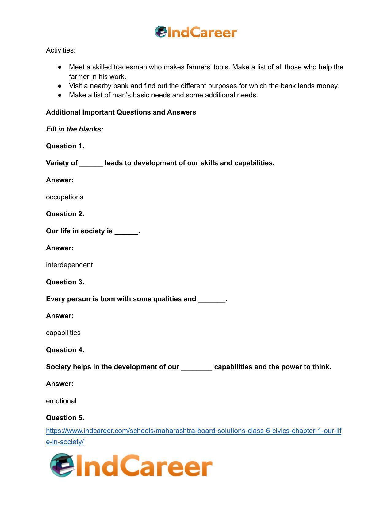 Maharashtra Board Solutions Class 6-Civics: Chapter 1- Our Life in Society - Page 5