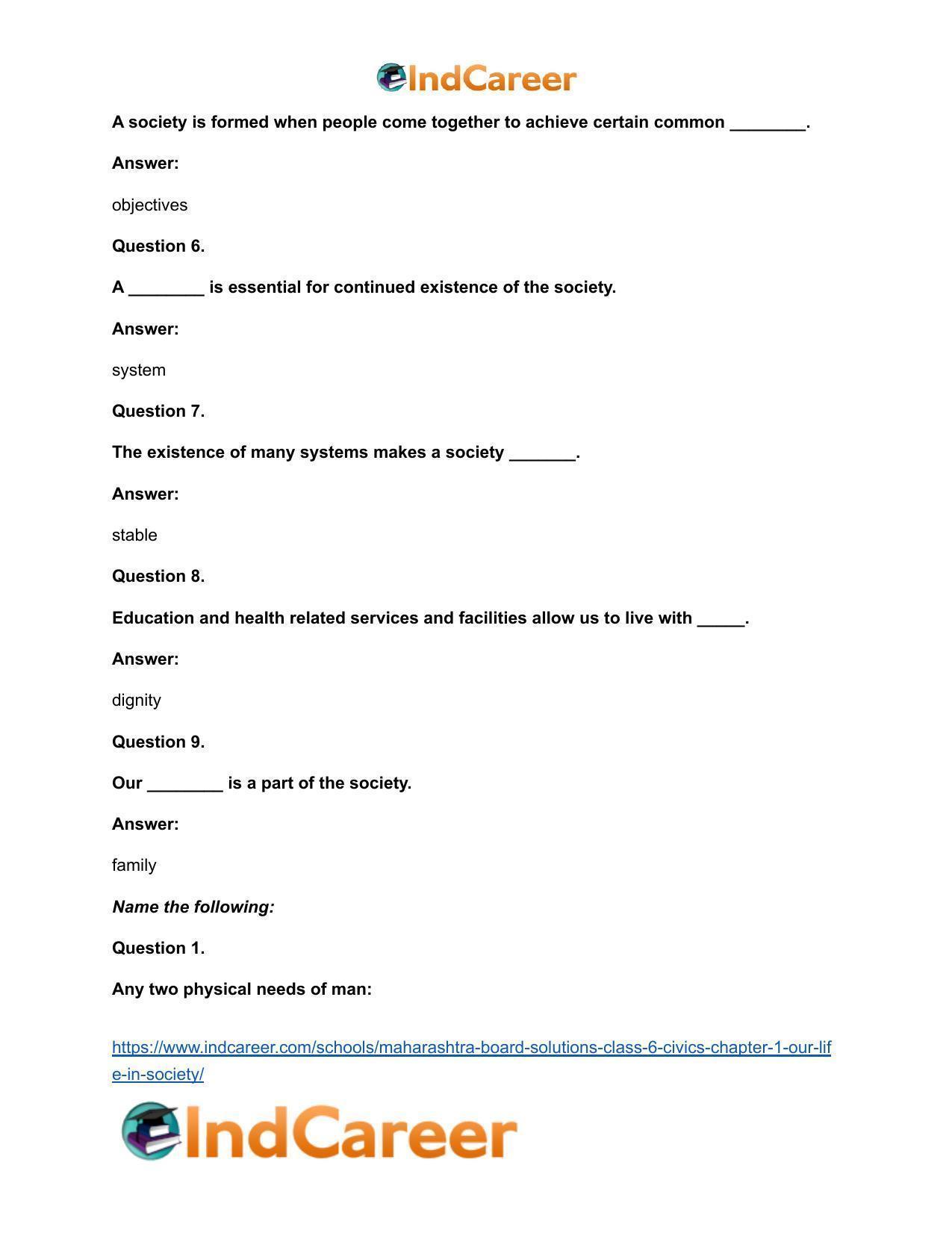 Maharashtra Board Solutions Class 6-Civics: Chapter 1- Our Life in Society - Page 6