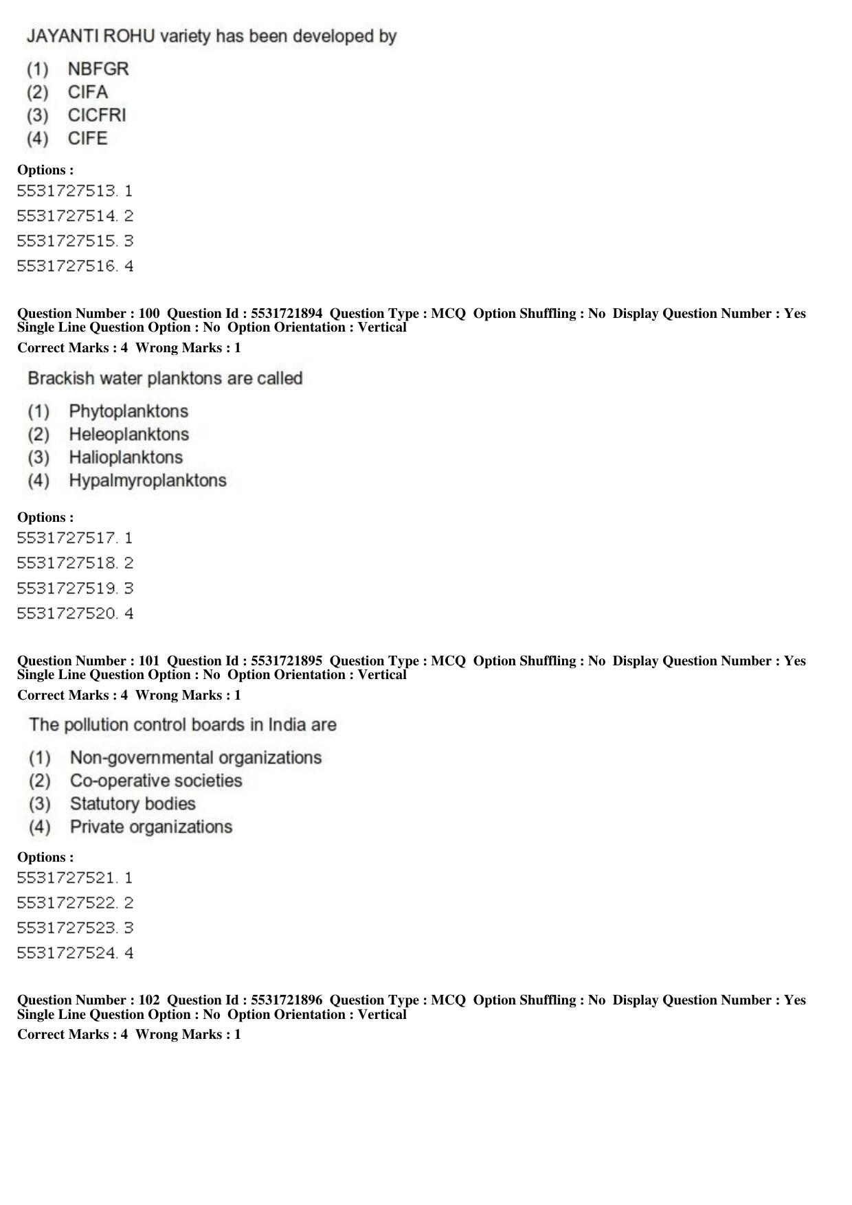 ICAR AIEEA PG 2019 FISHERIES SCIENCES Question Paper - Page 34