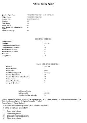 ICAR AIEEA PG 2019 FISHERIES SCIENCES Question Paper