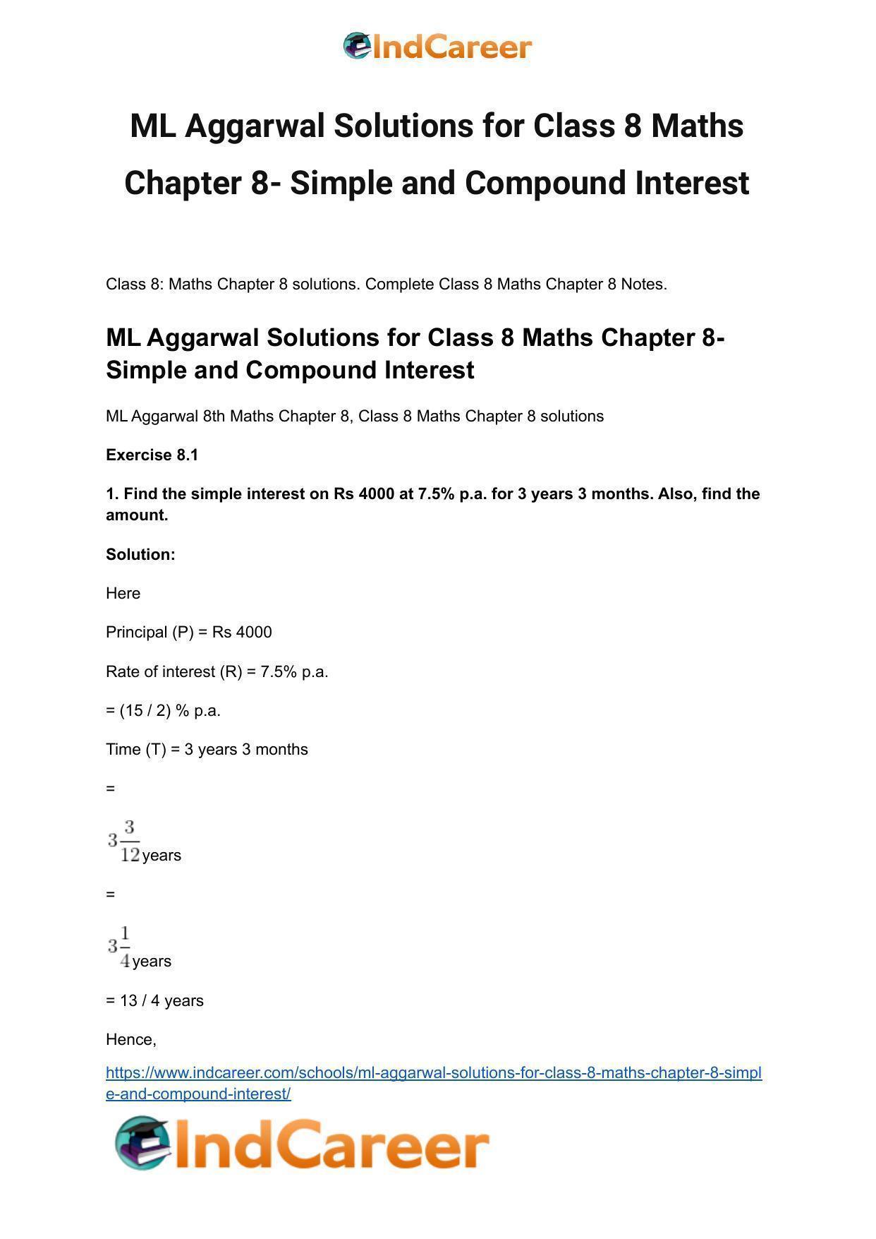 ML Aggarwal Solutions for Class 8 Maths Chapter 8- Simple and Compound Interest - Page 2
