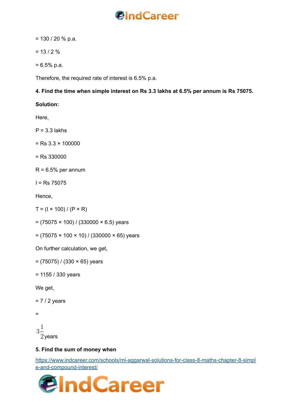 ML Aggarwal Solutions for Class 8 Maths Chapter 8- Simple and Compound Interest - Page 5