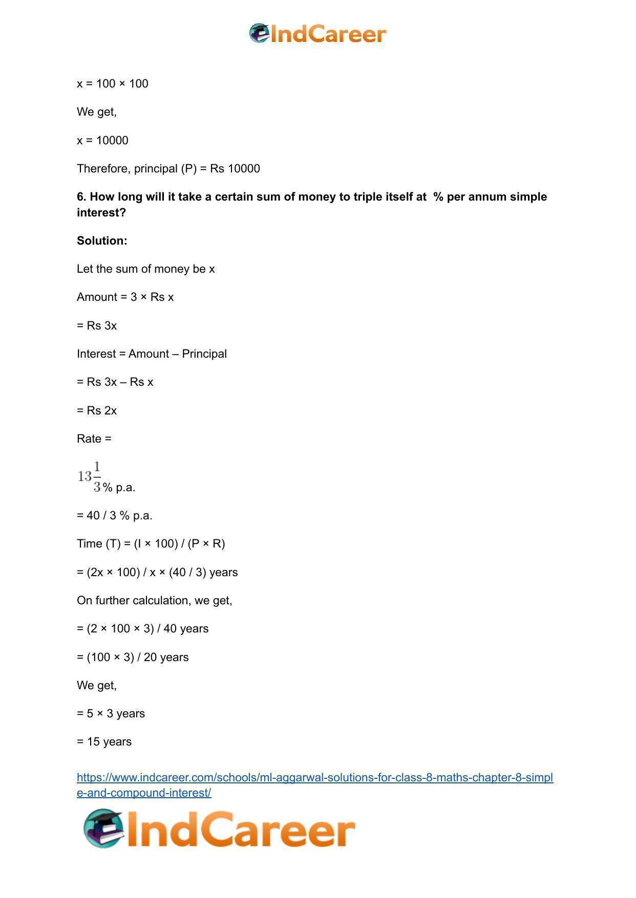 ML Aggarwal Solutions for Class 8 Maths Chapter 8- Simple and Compound Interest - Page 8