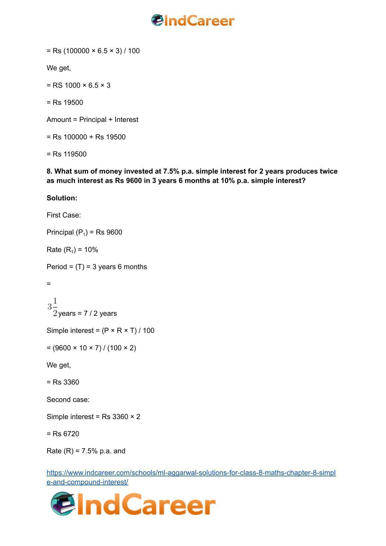 ML Aggarwal Solutions for Class 8 Maths Chapter 8- Simple and Compound Interest - Page 10