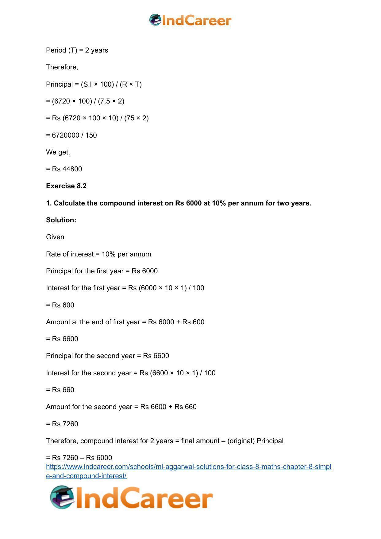 ML Aggarwal Solutions for Class 8 Maths Chapter 8- Simple and Compound Interest - Page 11