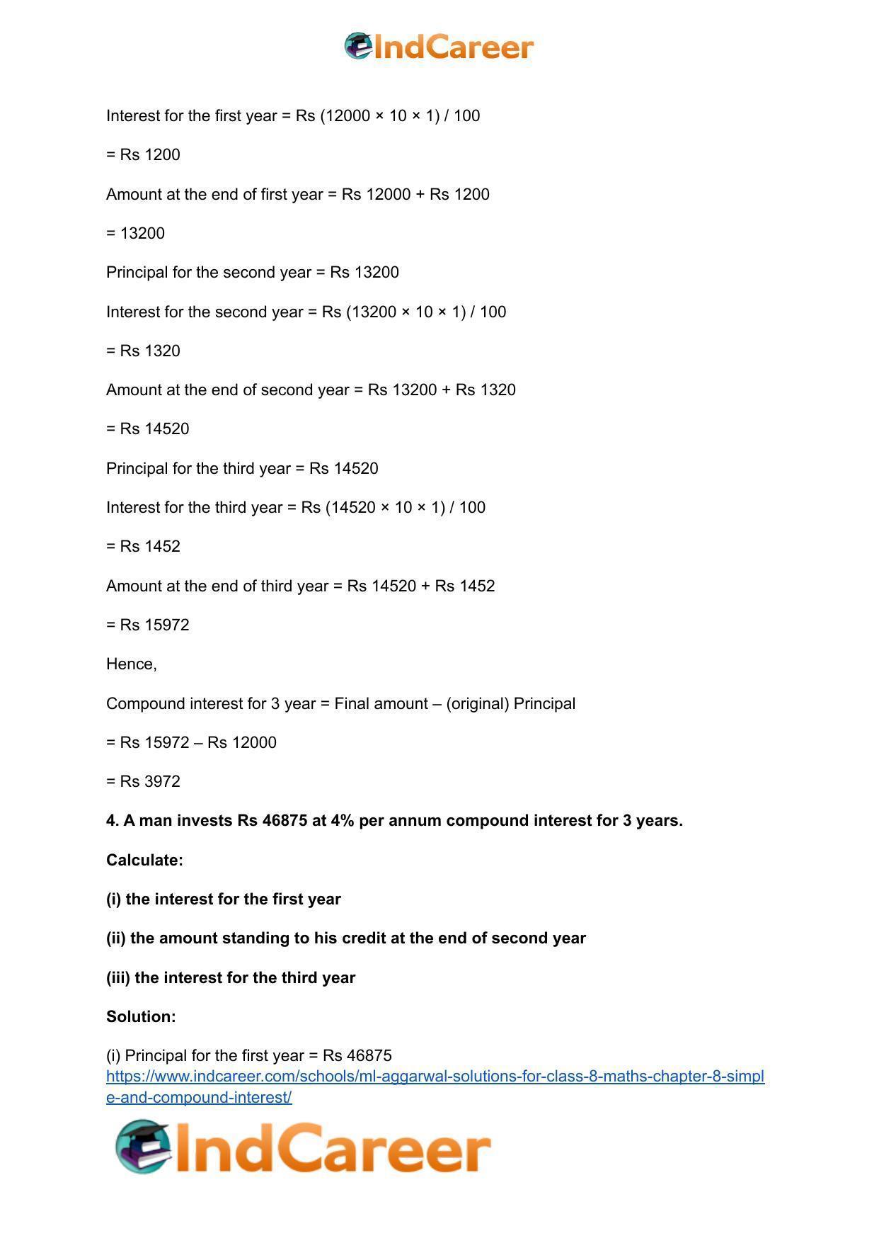 ML Aggarwal Solutions for Class 8 Maths Chapter 8- Simple and Compound Interest - Page 13