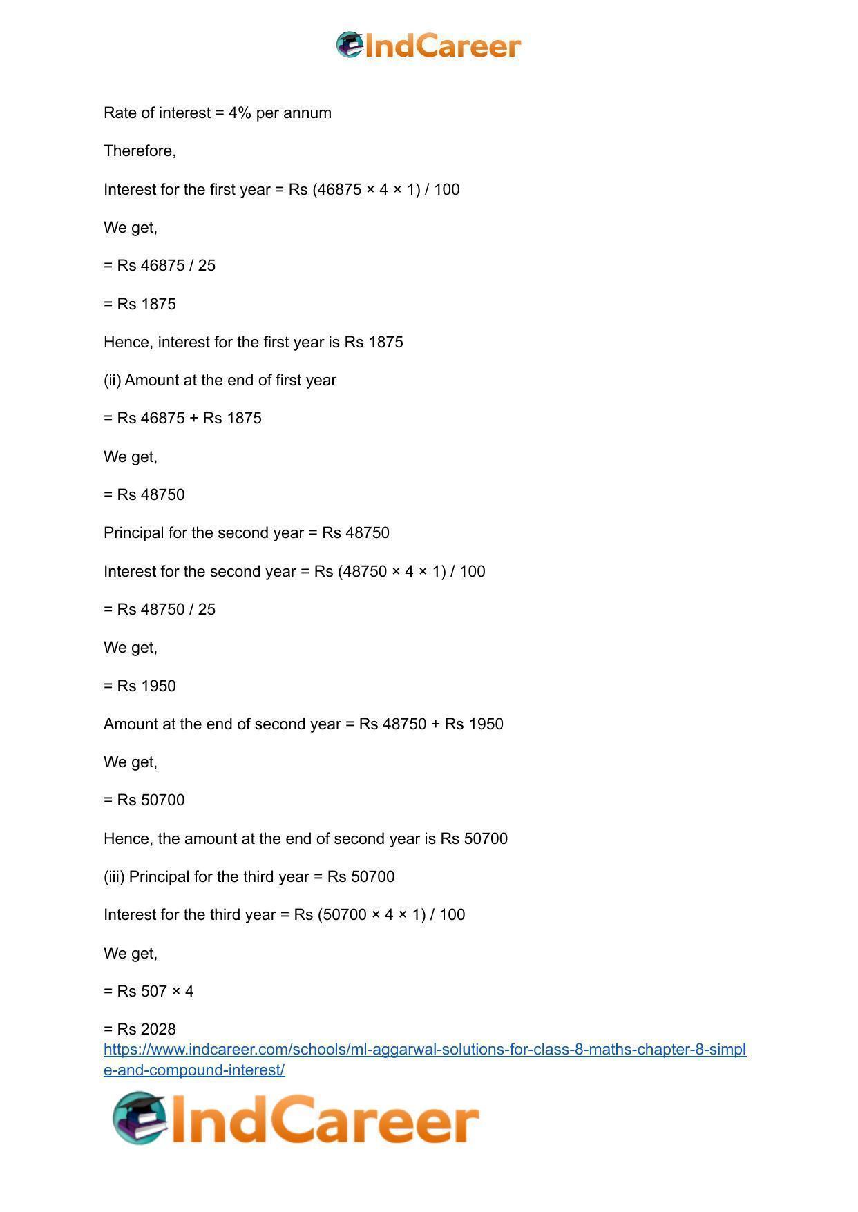 ML Aggarwal Solutions for Class 8 Maths Chapter 8- Simple and Compound Interest - Page 14