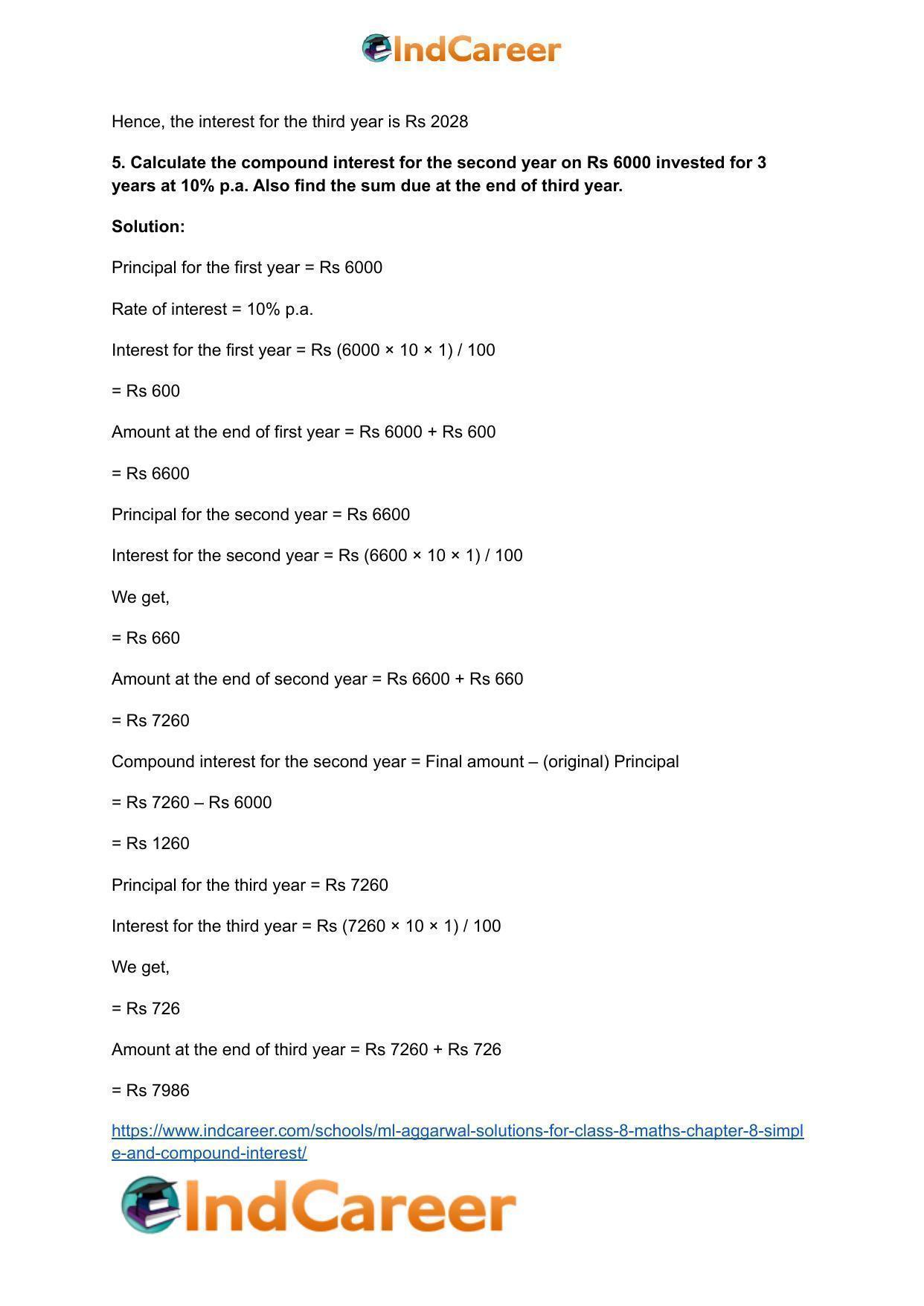 ML Aggarwal Solutions for Class 8 Maths Chapter 8- Simple and Compound Interest - Page 15